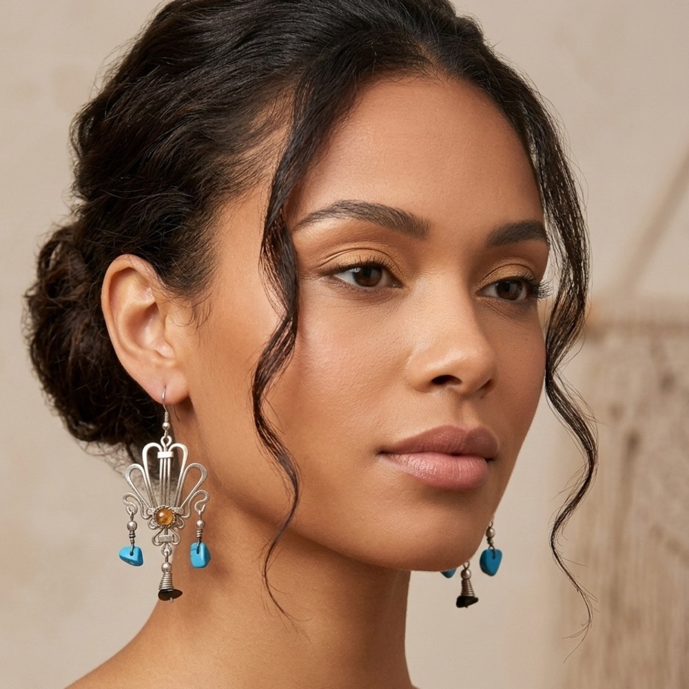 Silver/Silvertone Dangle Earrings With Turquoise … - image 3